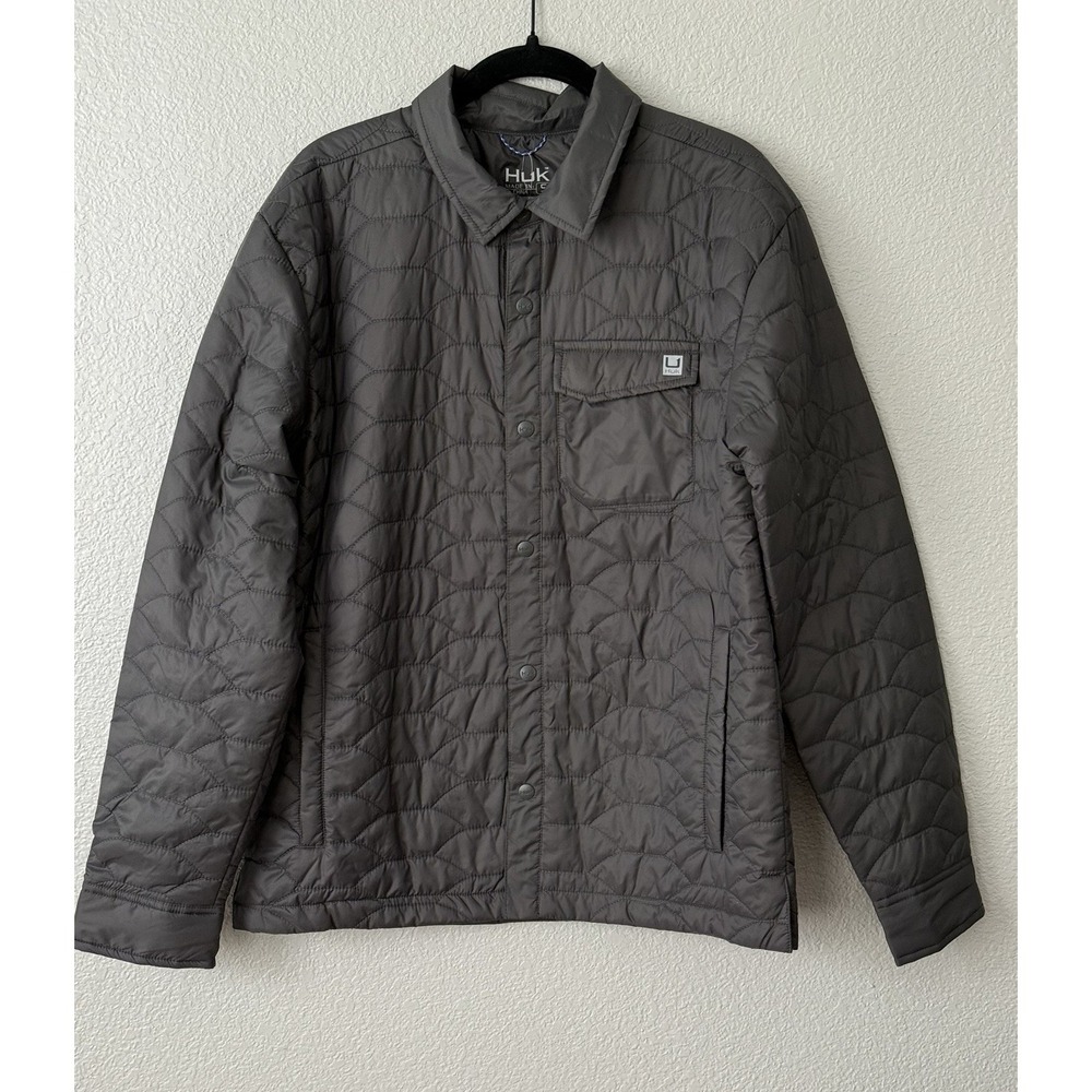 Huk Scale Fishing Shacket Mens Small Gray Quilted Shirt Jacket Button Up NWT